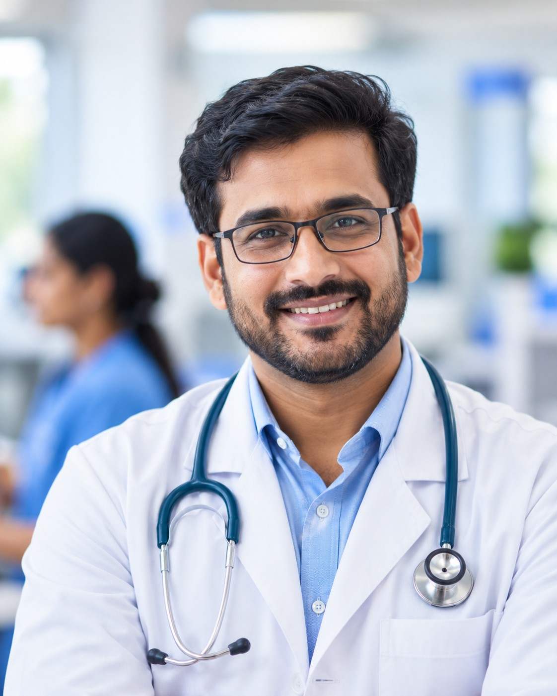 Smiling Doctor in Modern Clinic